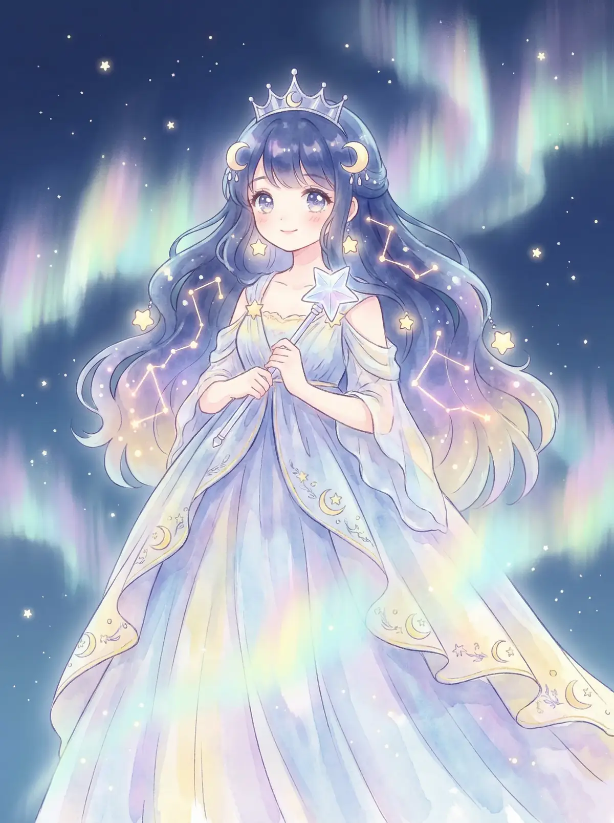 娜娜轻量版 - 星辰公主希尔角色设定图，手持星光权杖